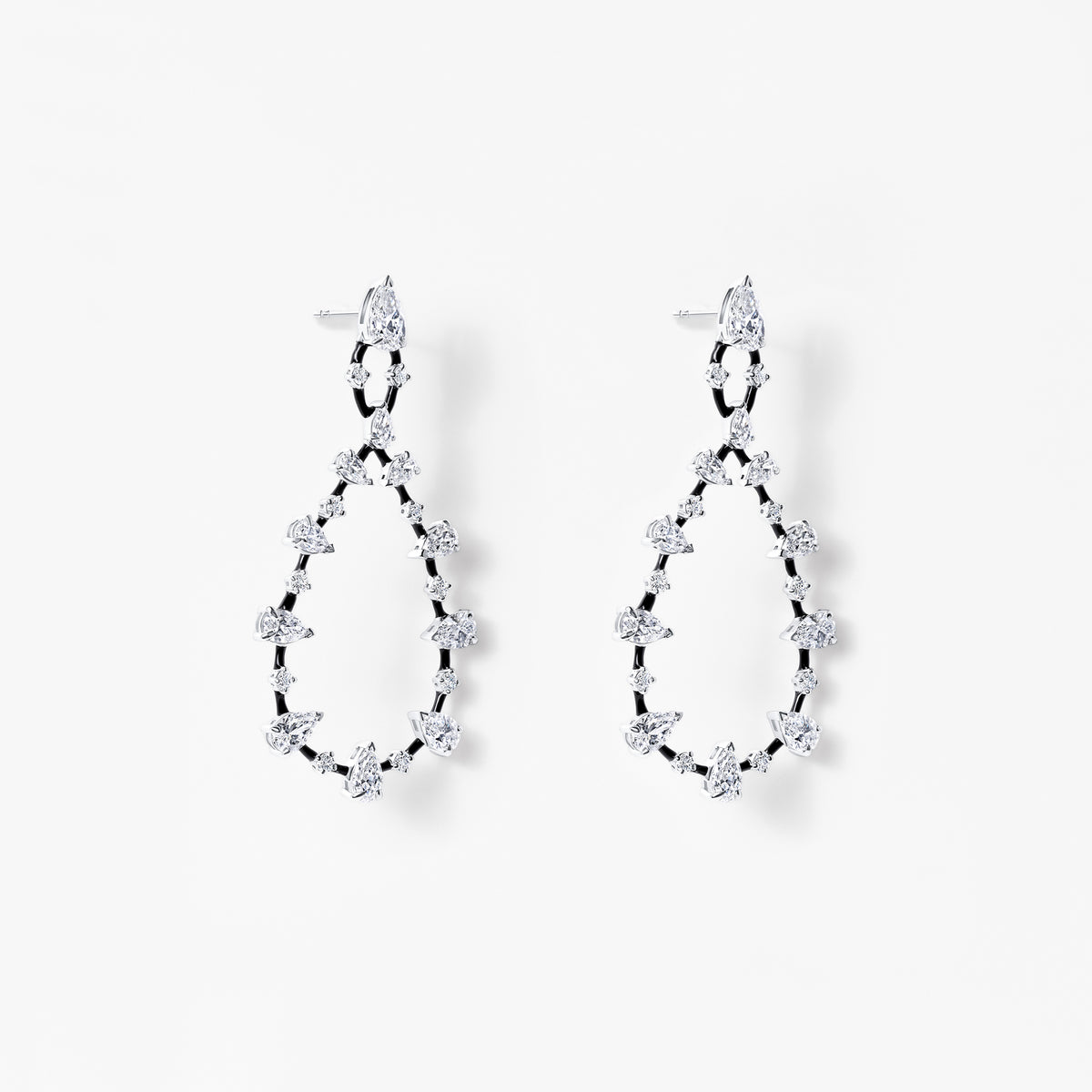 Pear and Round Diamond Black Ceramic Drop Earrings