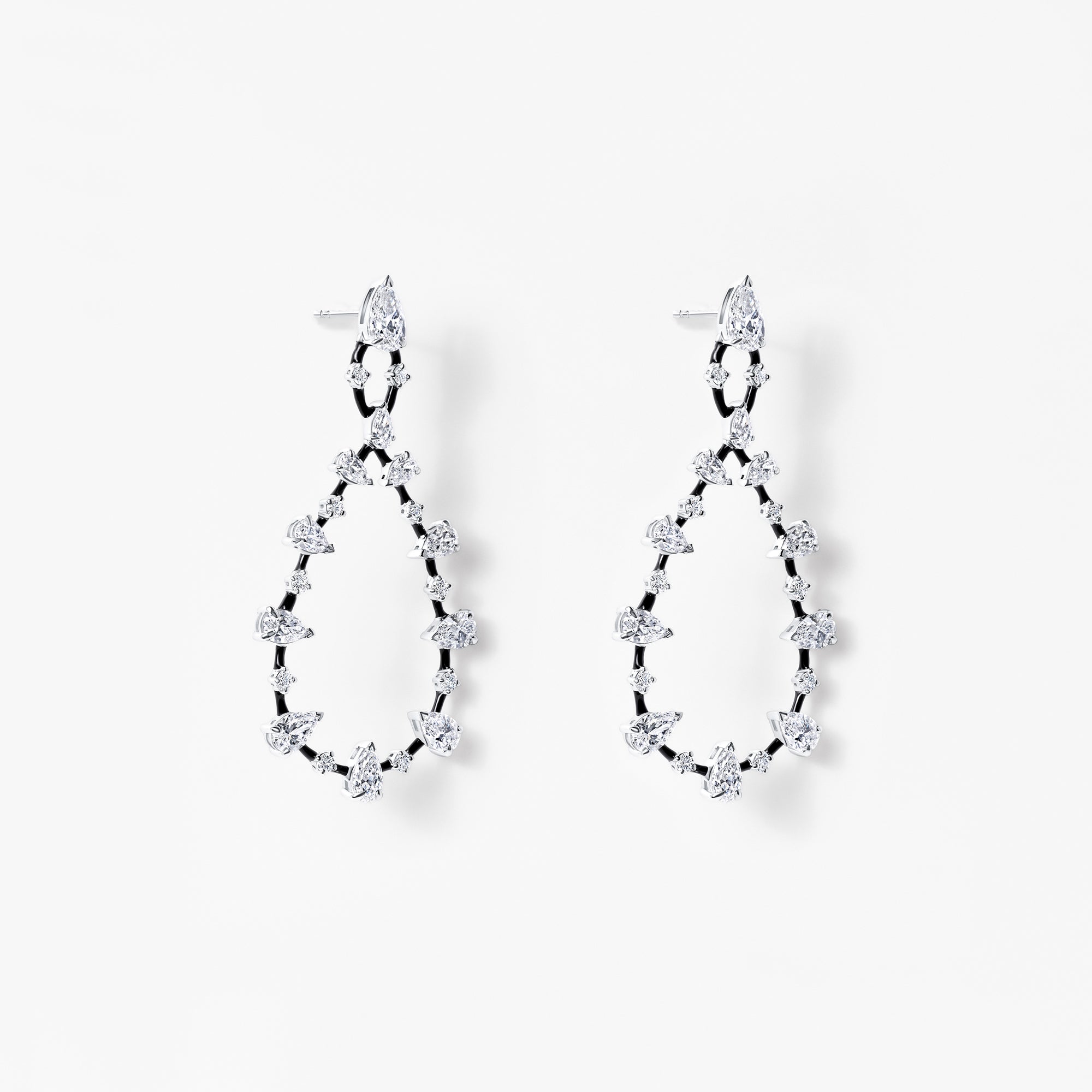Pear and Round Diamond Black Ceramic Drop Earrings