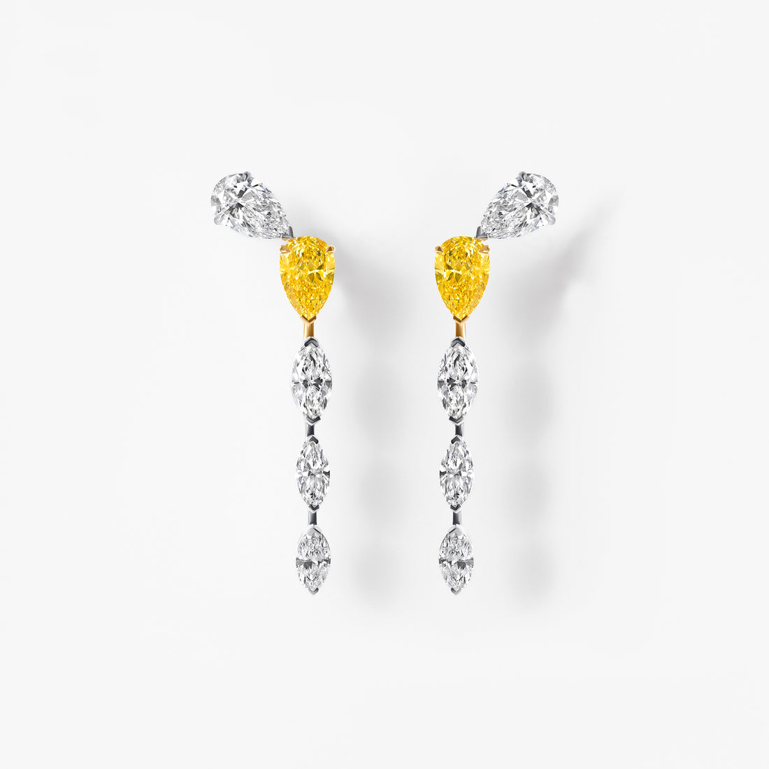 Yellow Pear and Marquise Diamond Drop Earrings