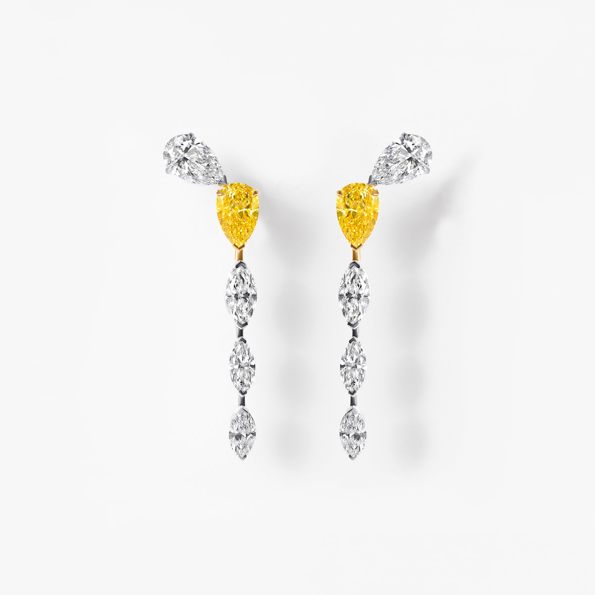Yellow Pear and Marquise Diamond Drop Earrings