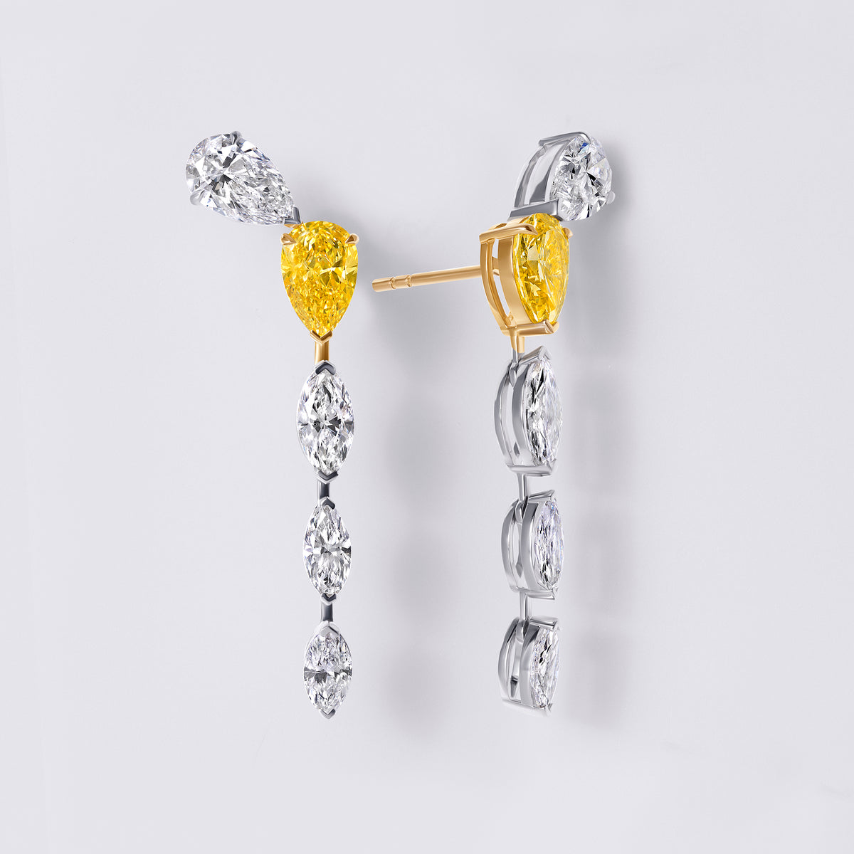Yellow and White Pear & Marquise Drop Earrings (6CTW), White and Yellow Gold