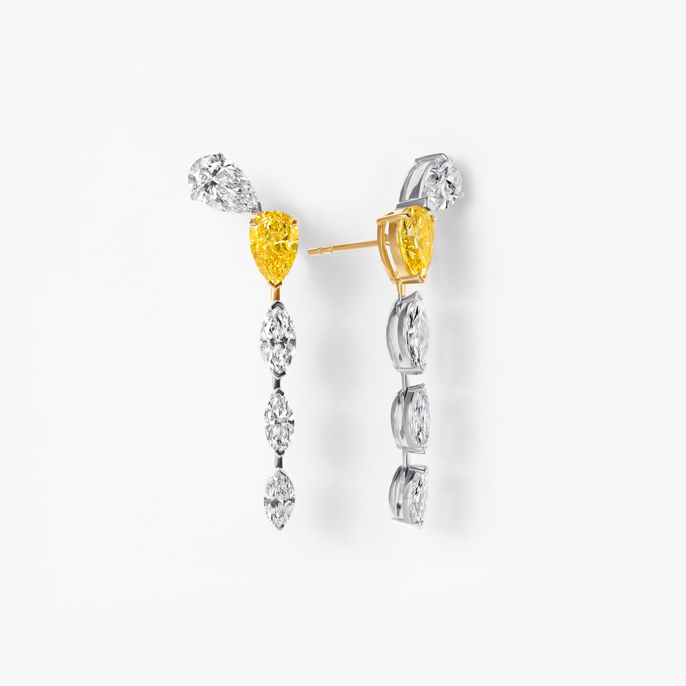 Yellow Pear and Marquise Diamond Drop Earrings