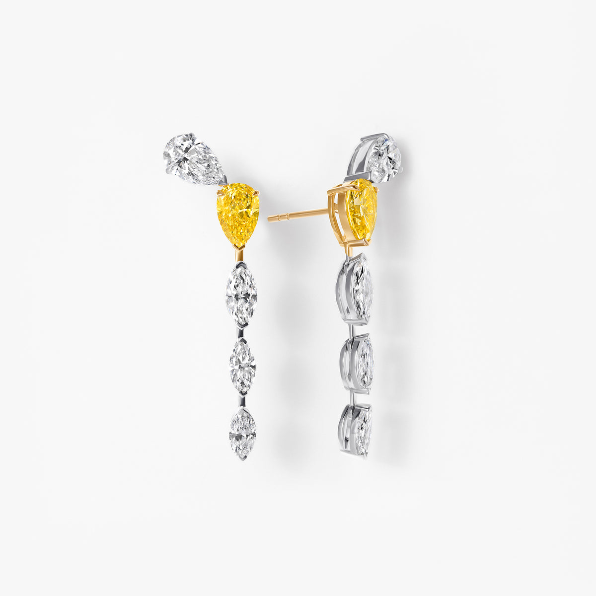 Yellow Pear and Marquise Diamond Drop Earrings