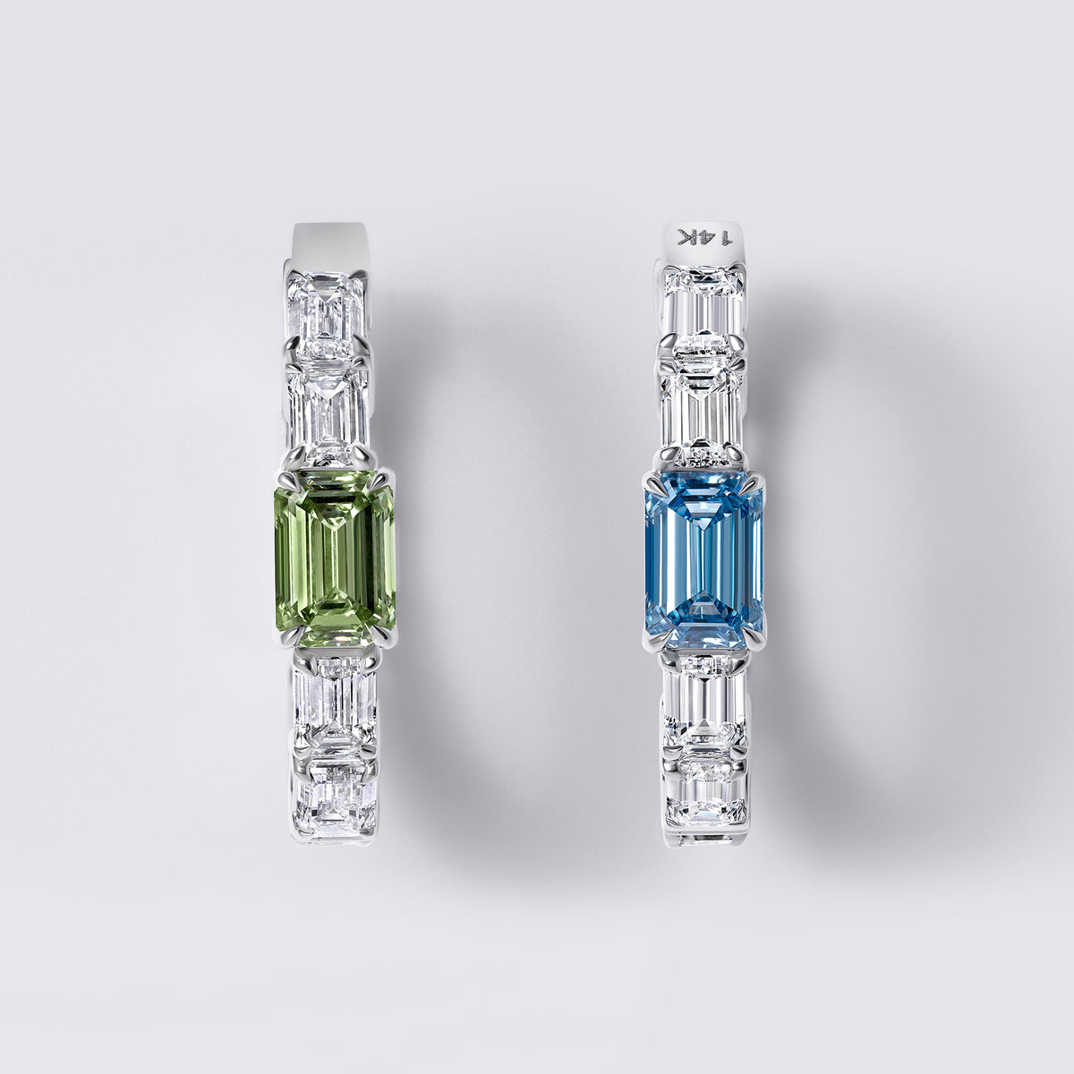 Emerald Hoop Earrings with Blue and Green Center Stones (7.7CTW), White Gold