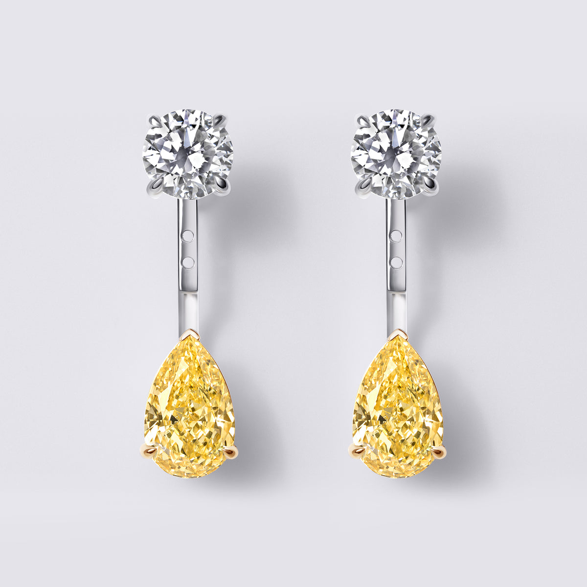 Fancy Yellow Pear Shaped Diamond Drop Earring Jackets (9 1/3CTW), White & Yellow Gold