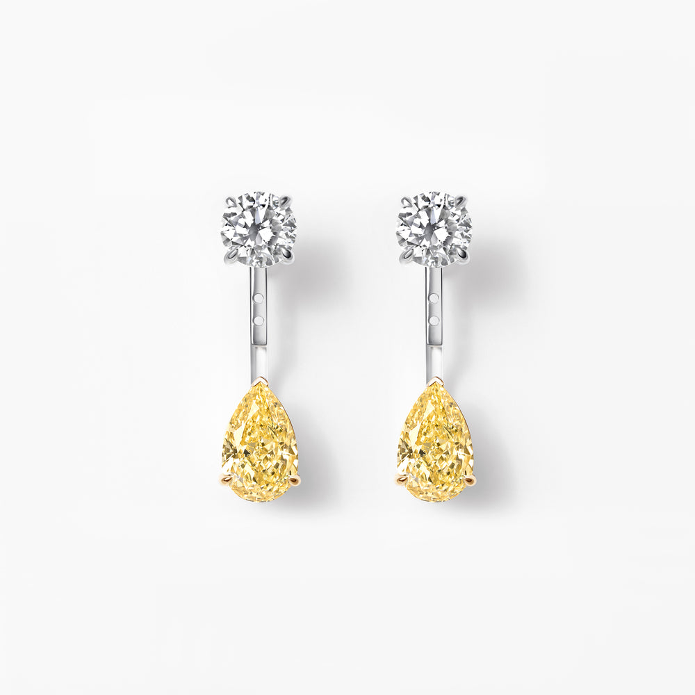 Yellow Pear and White Round Diamond Jacket Earrings
