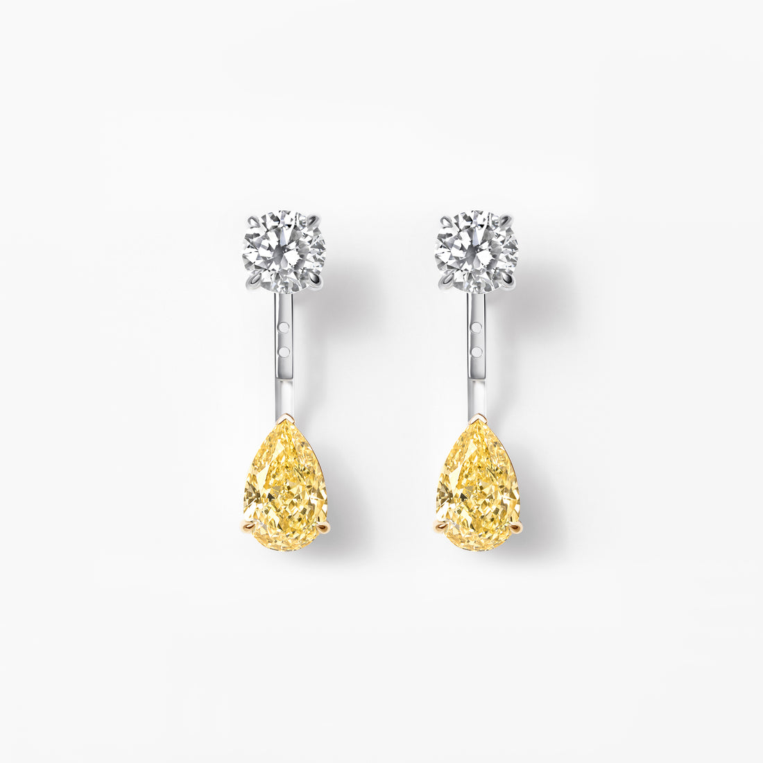 Yellow Pear and White Round Diamond Jacket Earrings