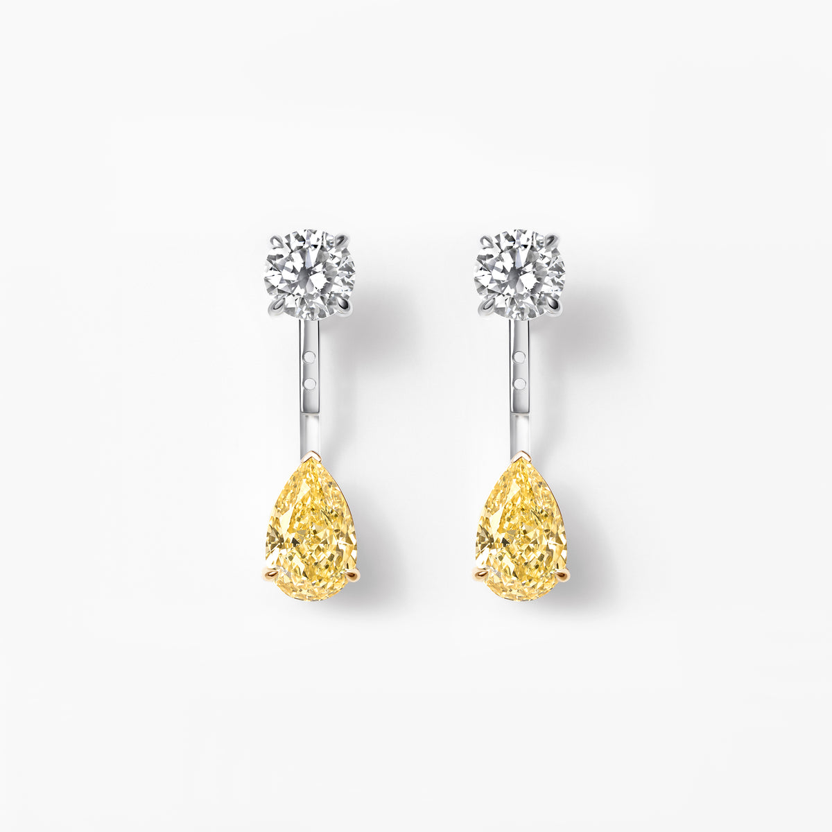 Colour Yellow Pear and White Round Diamond Drop Earring Jackets