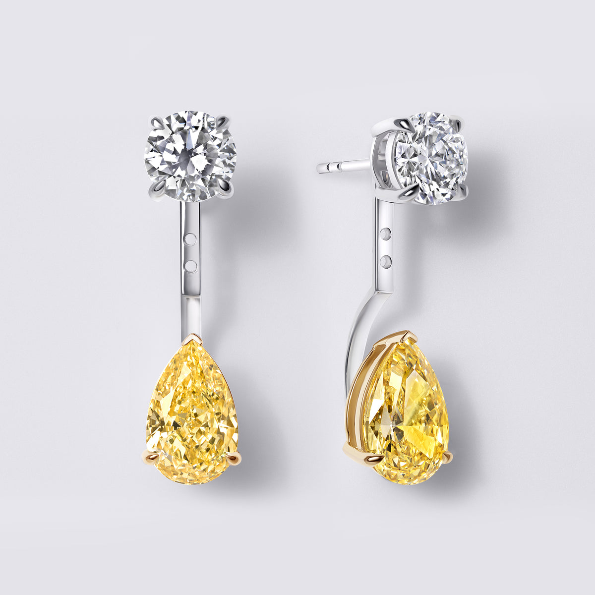 Fancy Yellow Pear Shaped Diamond Drop Earring Jackets (9 1/3CTW), White & Yellow Gold