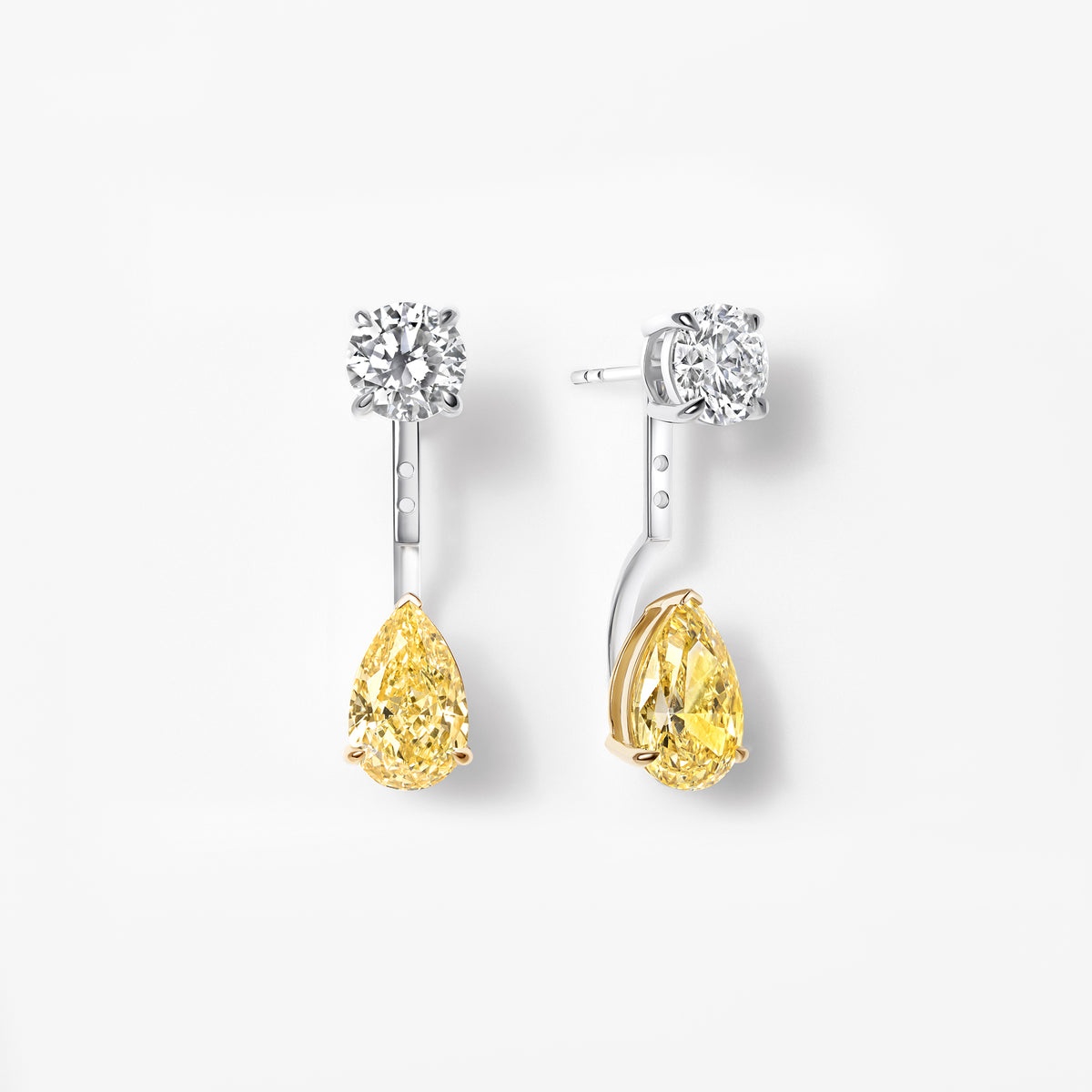 Colour Yellow Pear and White Round Diamond Drop Earring Jackets