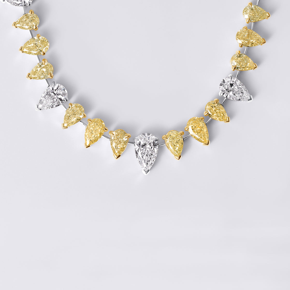 Couture Yellow and White Pear Diamond Wire Necklace