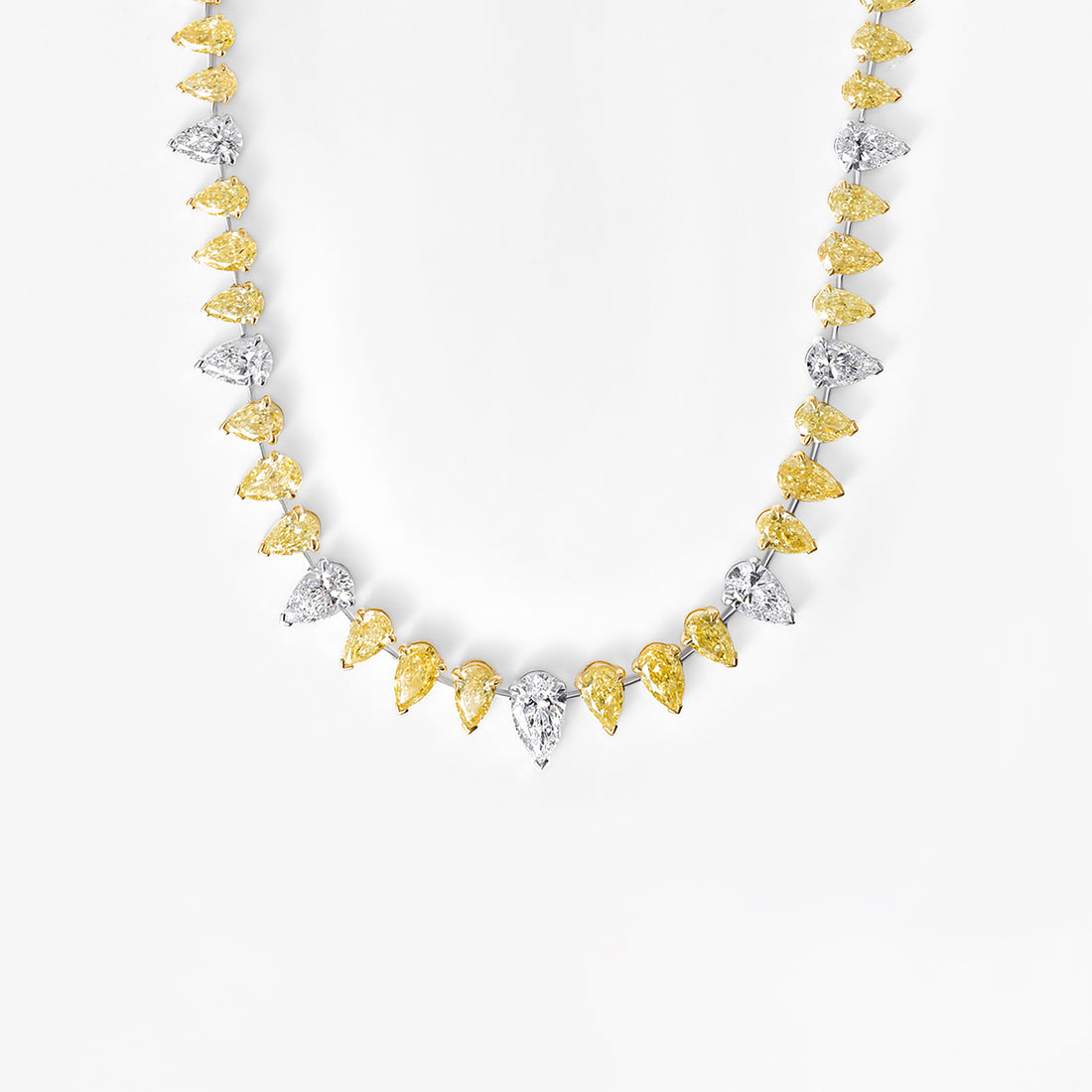 Yellow and White Pear Diamond Wire Necklace