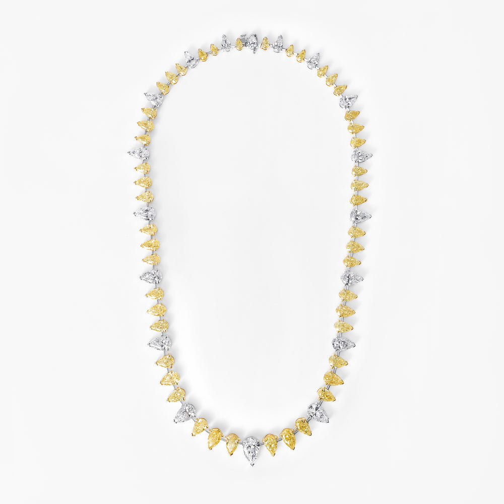 Yellow and White Pear Diamond Wire Necklace