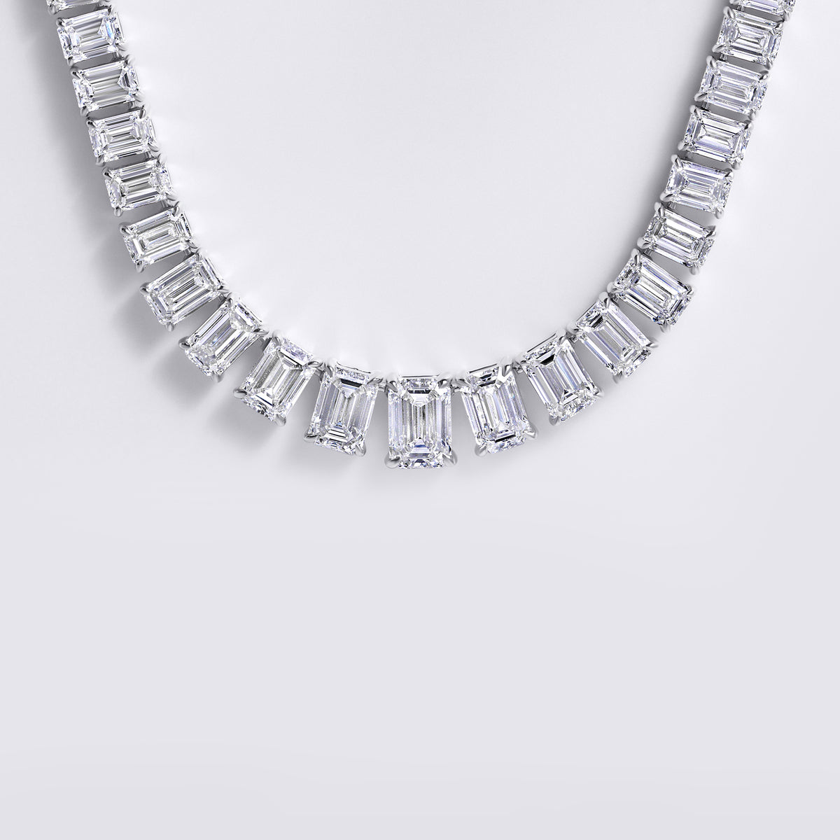 Emerald Cut Graduating Riviera Necklace (35.53CTW), White Gold