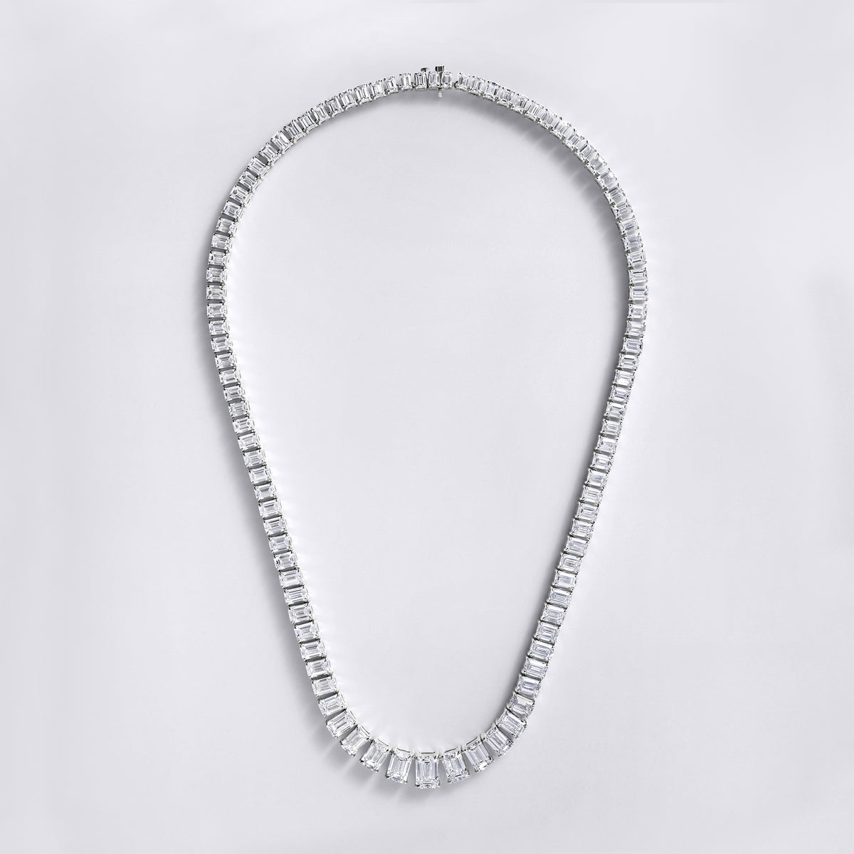 Emerald Cut Graduating Riviera Necklace (35.53CTW), White Gold