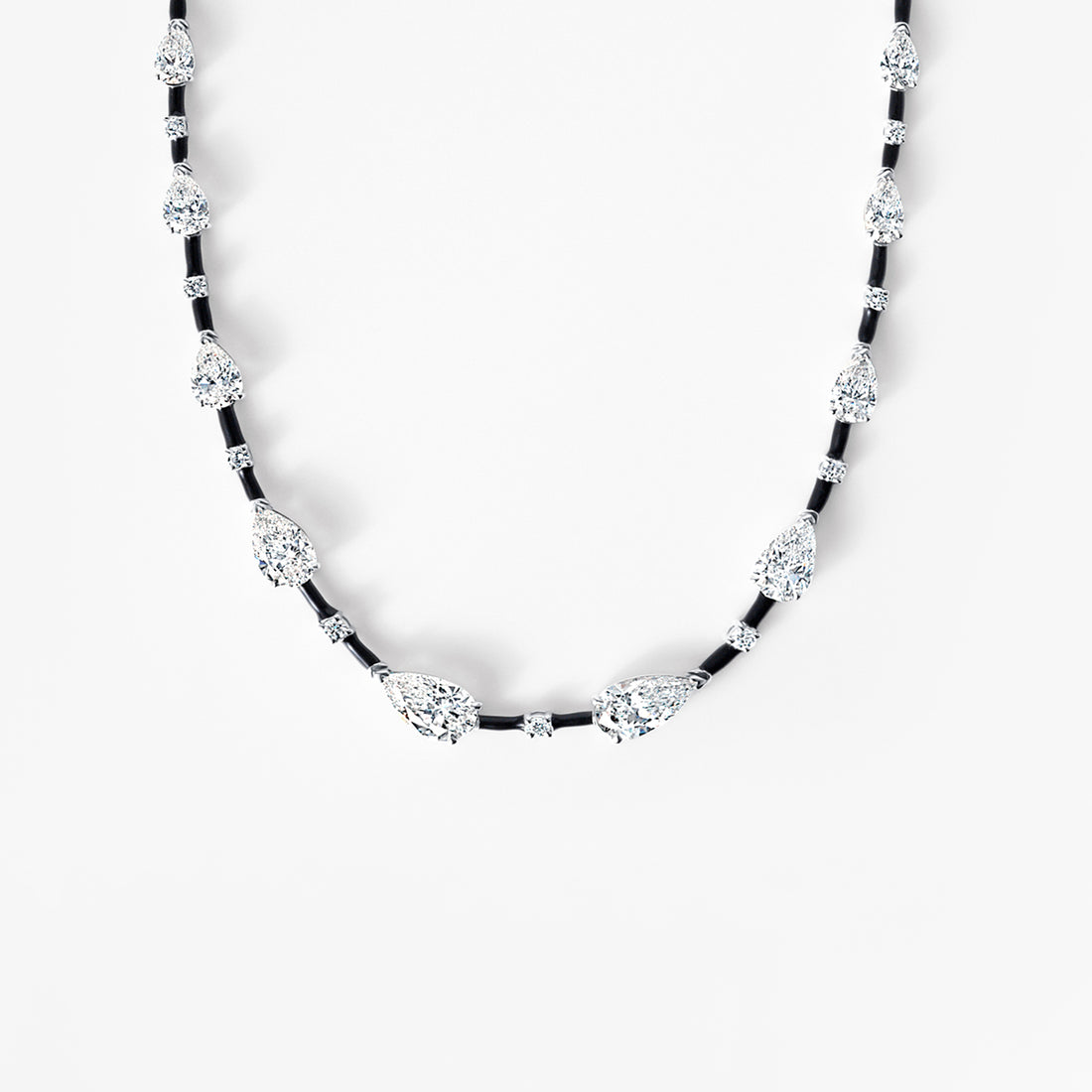 Pear and Round Diamond Black Ceramic Necklace