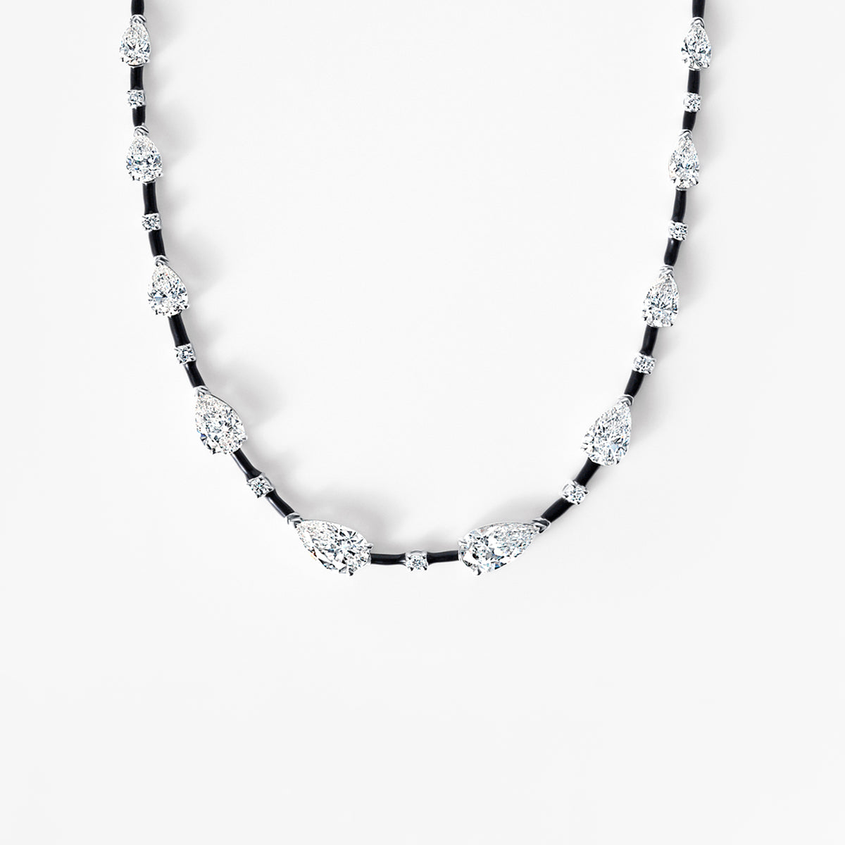 Pear and Round Diamond Black Ceramic Necklace