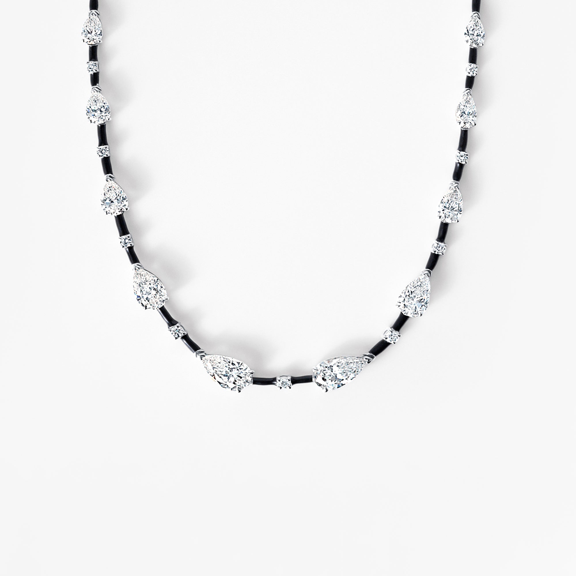 Pear and Round Diamond Black Ceramic Necklace