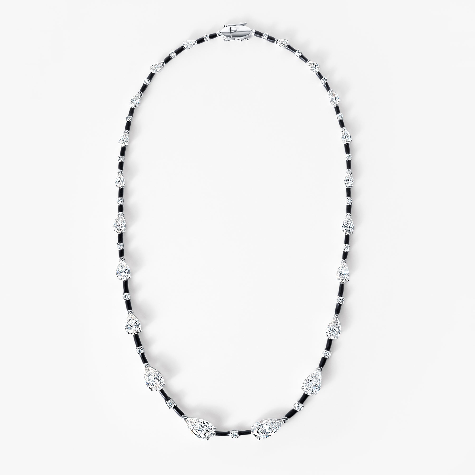Pear and Round Diamond Black Ceramic Necklace