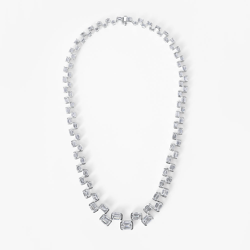 Emerald Diamond Half Bezel Necklace