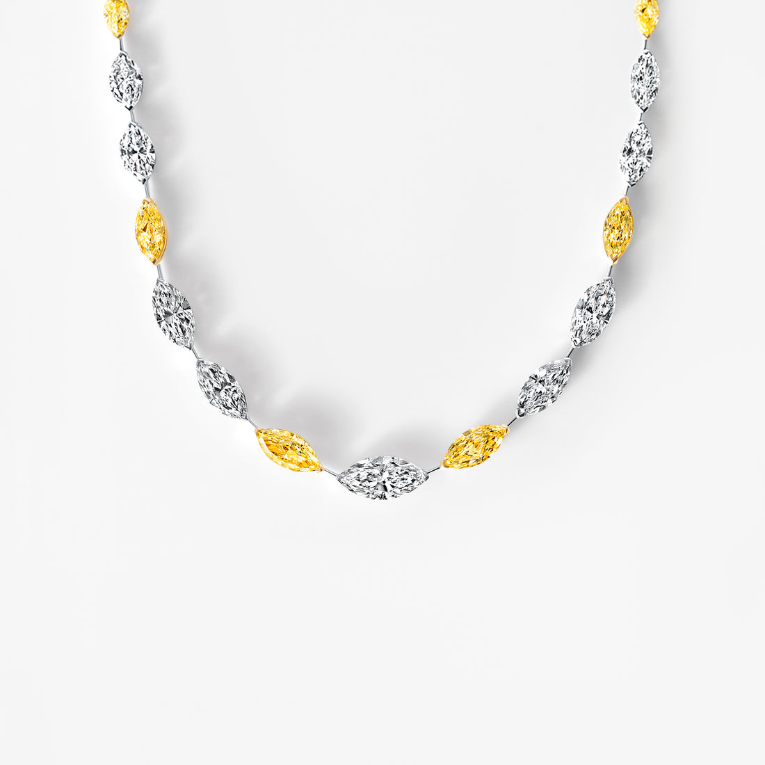 Yellow and White Marquise Diamond Tennis Necklace