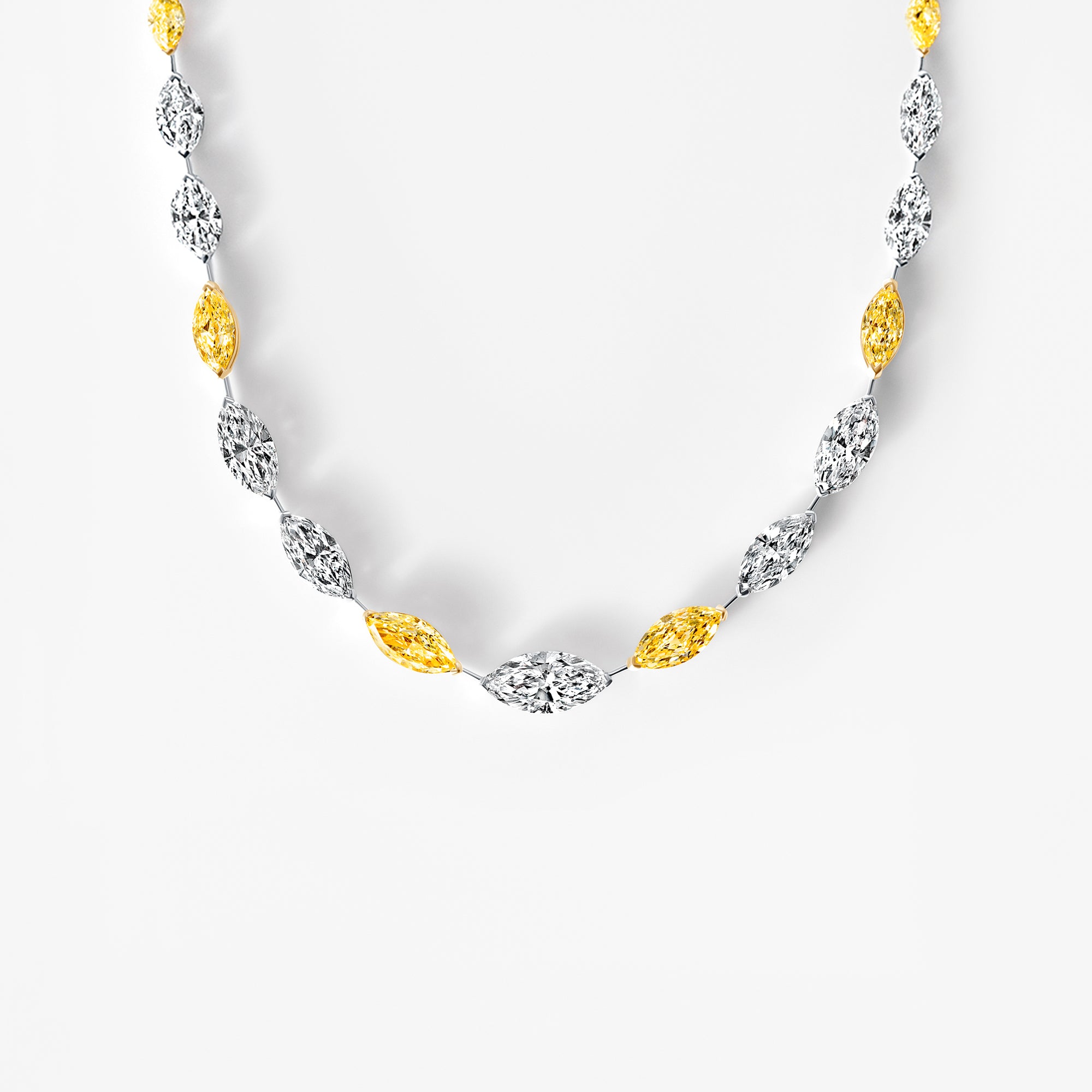 Yellow and White Marquise Diamond Tennis Necklace