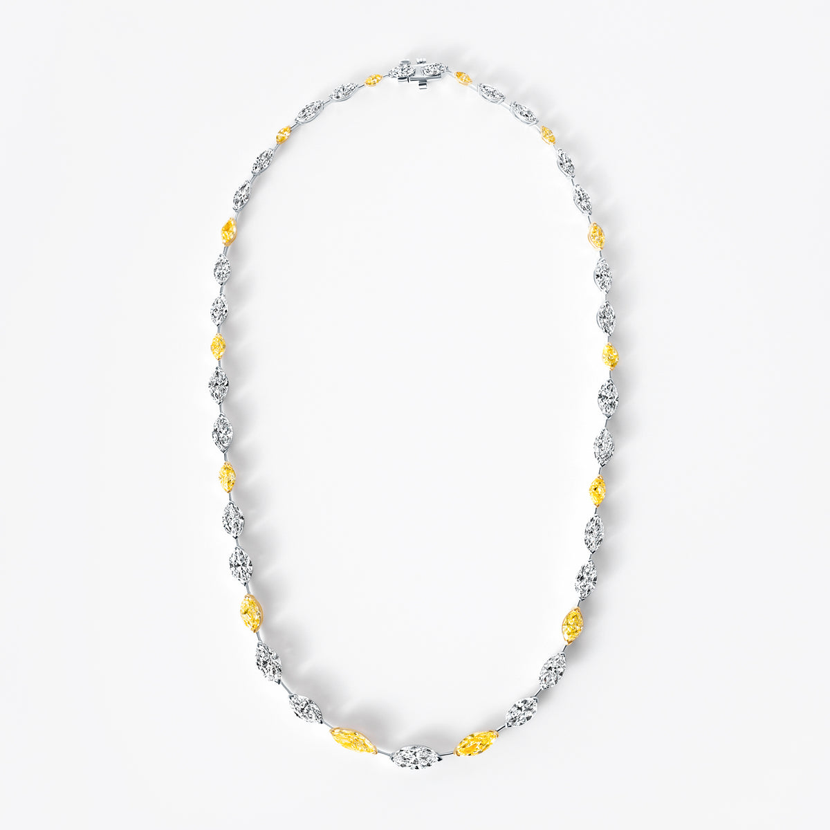 Yellow and White Marquise Diamond Tennis Necklace