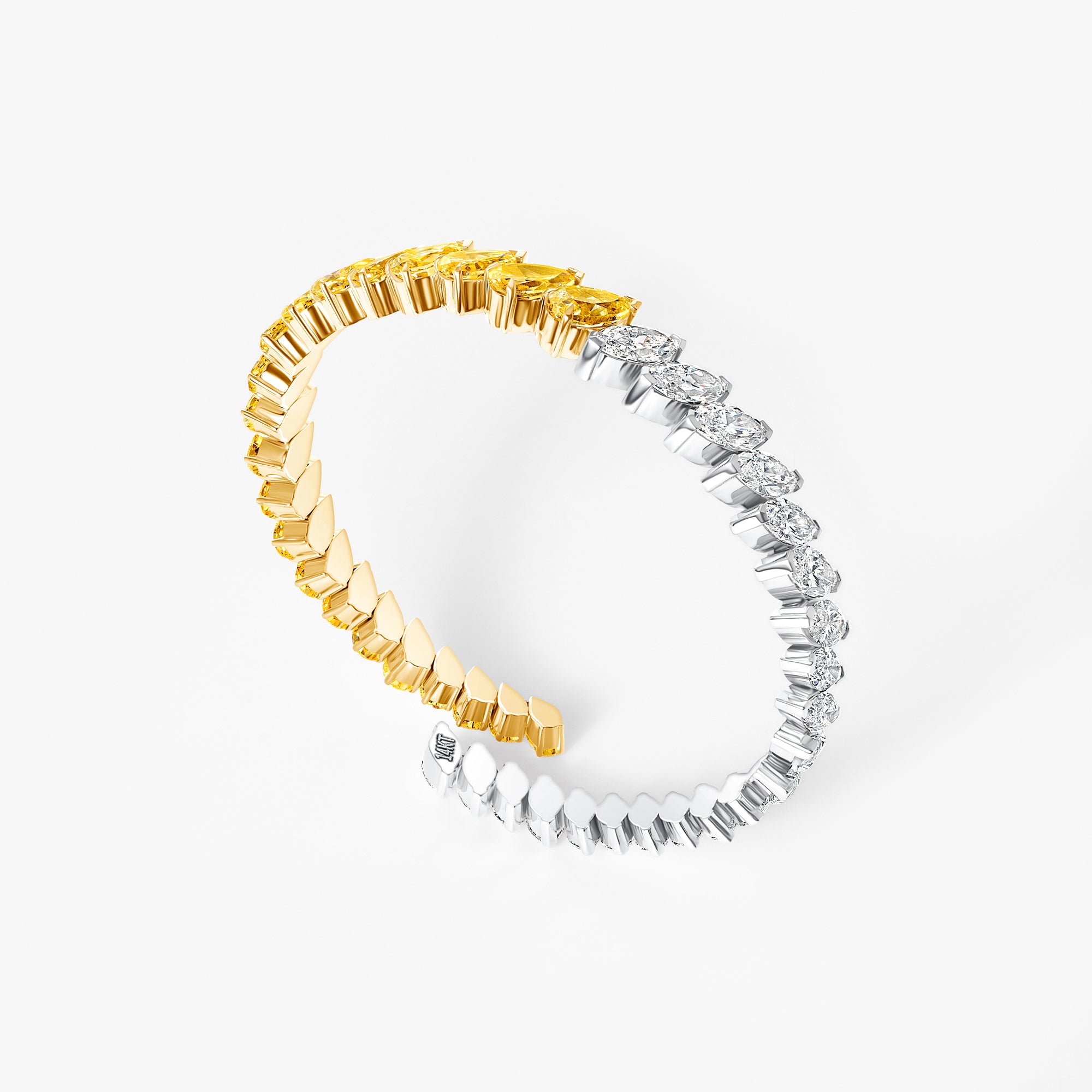 Yellow Pear and Marquise Diamond Cuff Bracelet