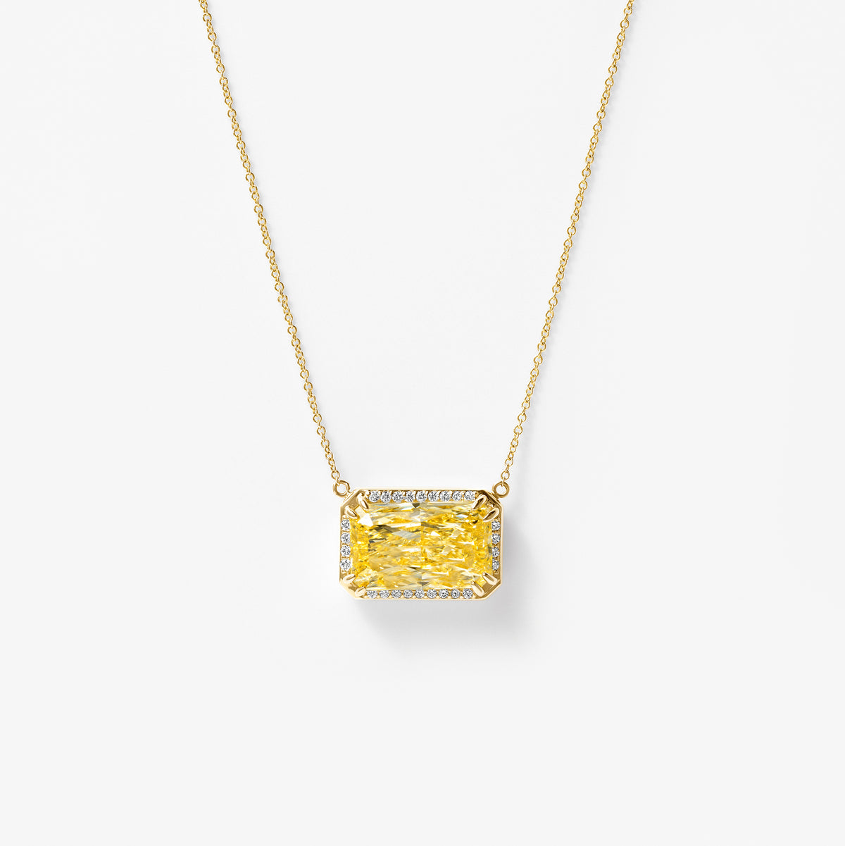 Yellow Radiant East/West Halo Pendant Necklace