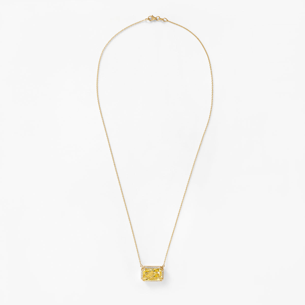 Yellow Radiant East/West Halo Pendant Necklace
