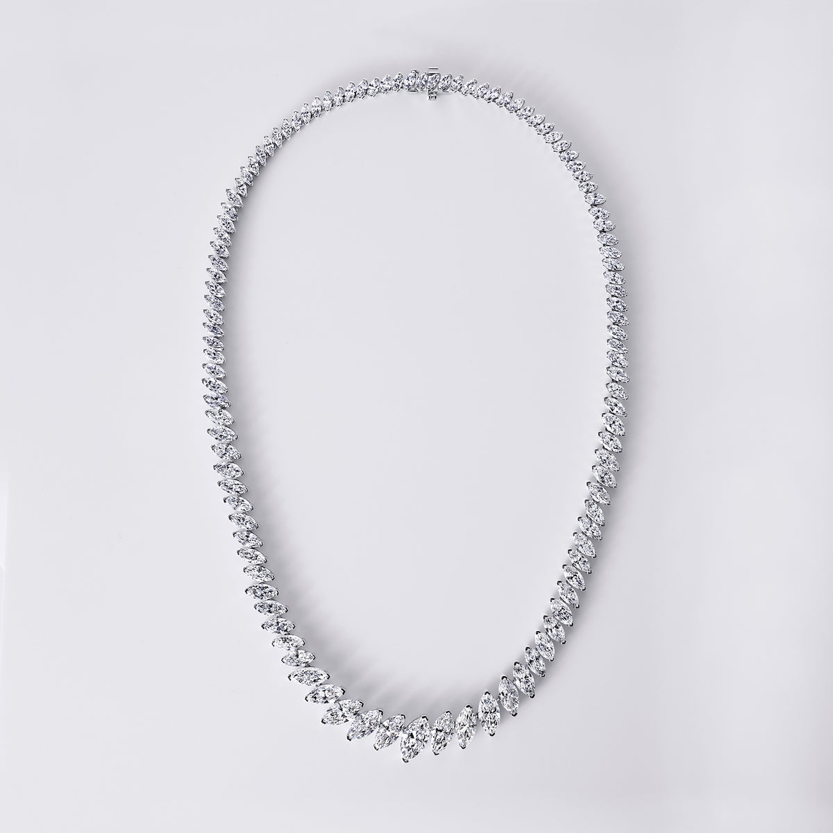Graduating Marquise Tennis Necklace, White Gold