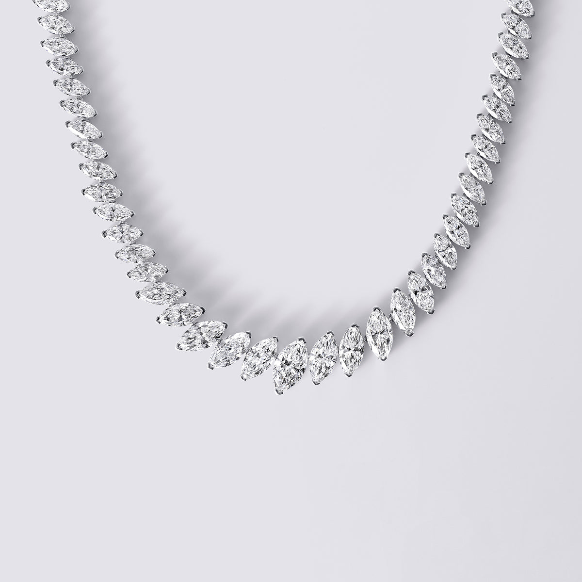Graduating Marquise Tennis Necklace, White Gold