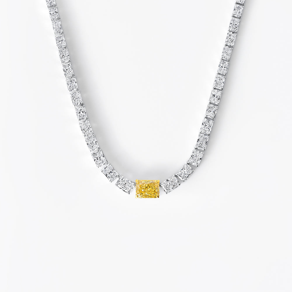 Yellow and White Radiant Diamond Graduated Tennis Necklace