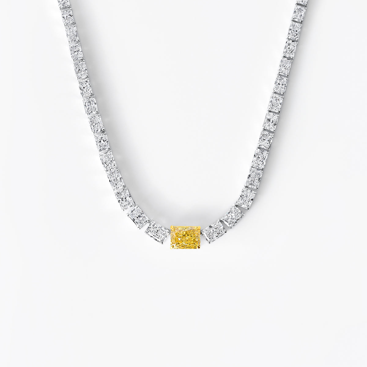 Yellow and White Radiant Diamond Graduated Tennis Necklace