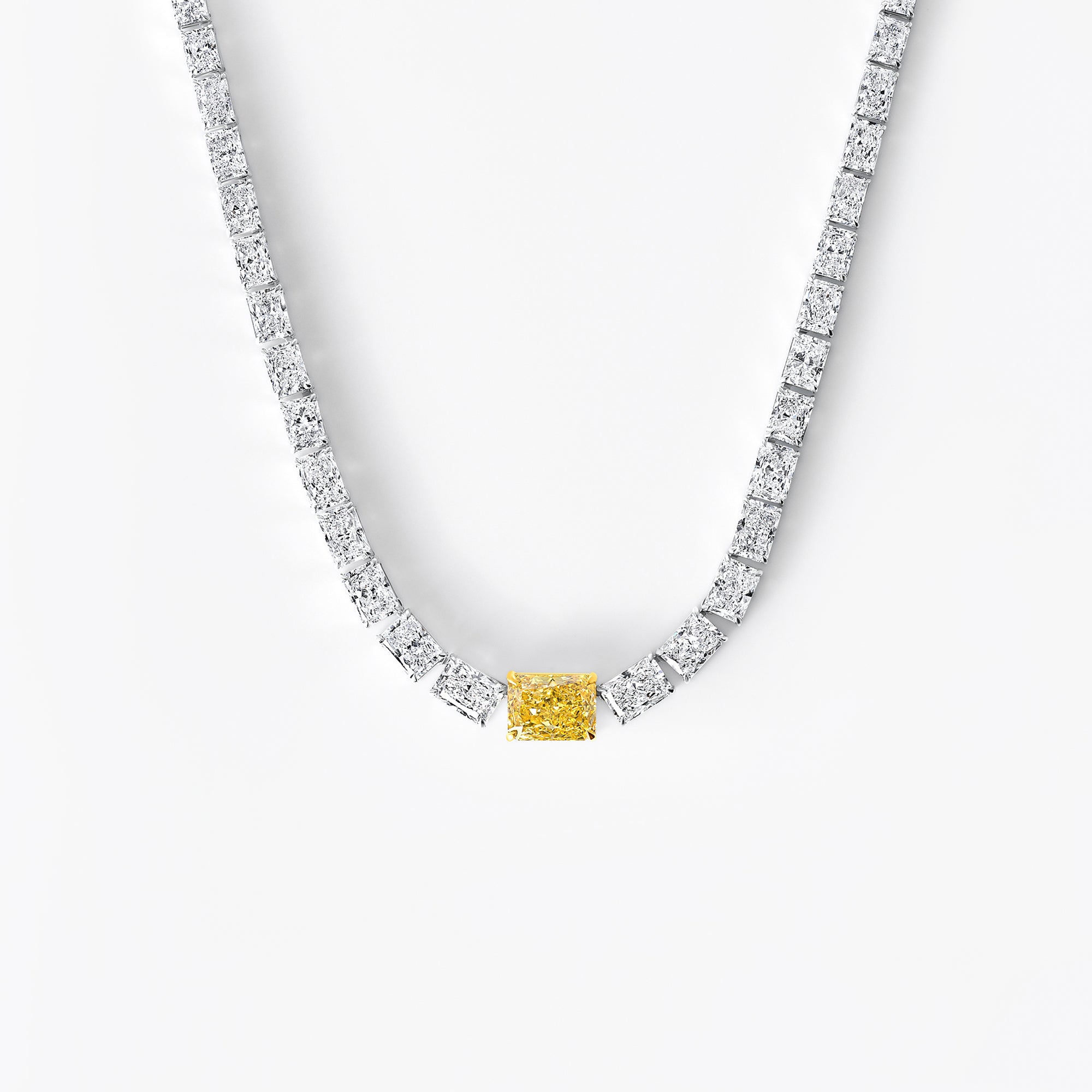 Yellow and White Radiant Diamond Graduated Tennis Necklace