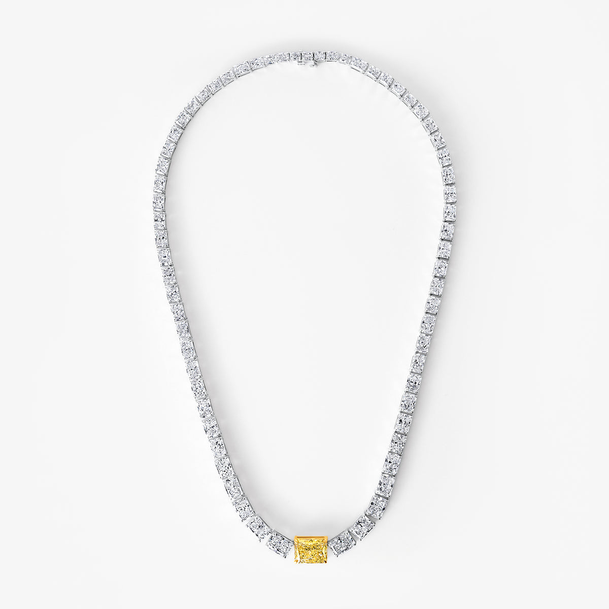 Yellow and White Radiant Diamond Graduated Tennis Necklace