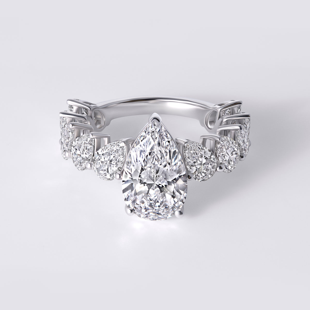 6.64CTW (3.01CT) Angled Pear 3/4 Ring, White Gold