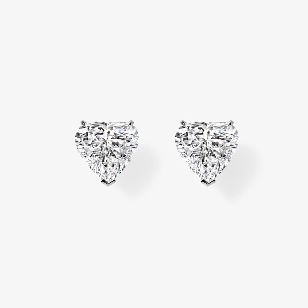 Heart Diamond Three Prong Stud Earrings