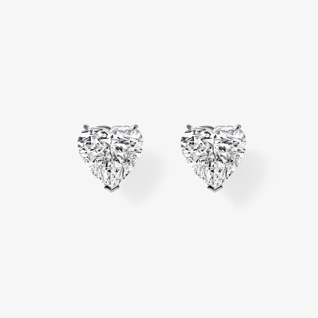 Heart Diamond Three Prong Stud Earrings