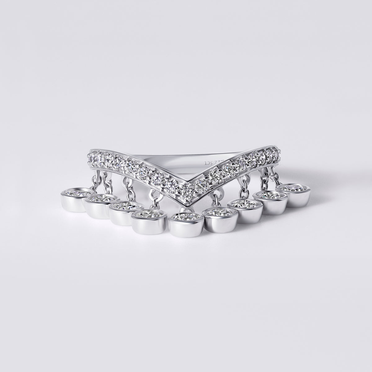 Pear Dangling Charm Ring, White Gold