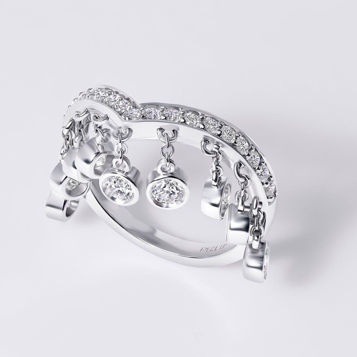 Pear Dangling Charm Ring, White Gold