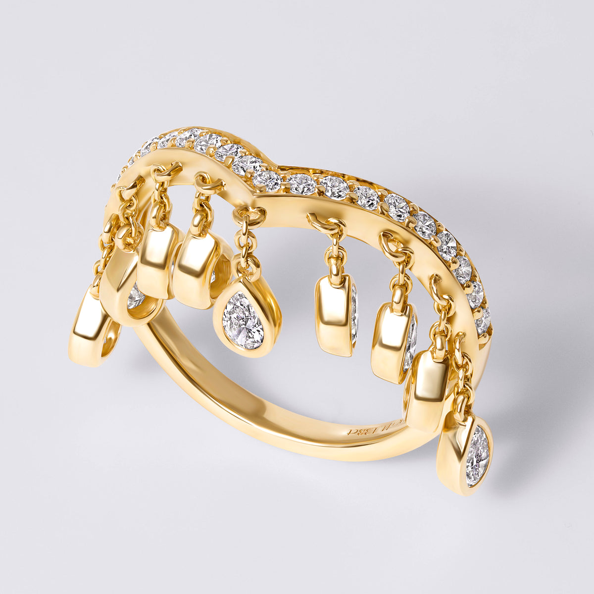 Pear Dangling Charm Ring, Yellow Gold