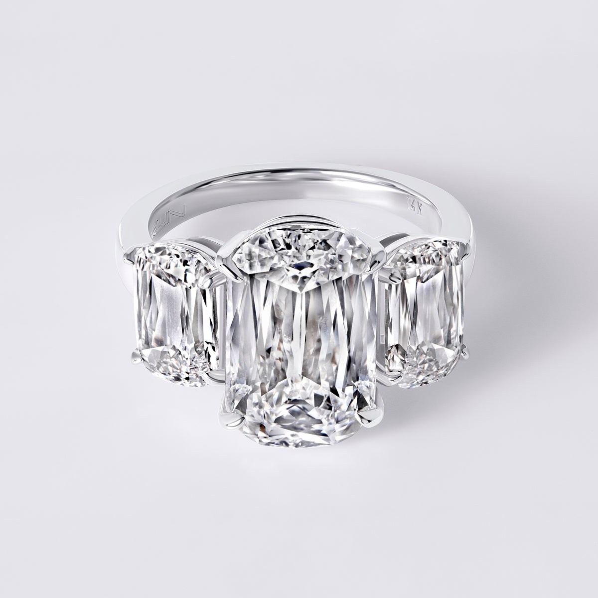 Bespoke CrissCross Cut (5.51CT) Three Stone Ring, White Gold