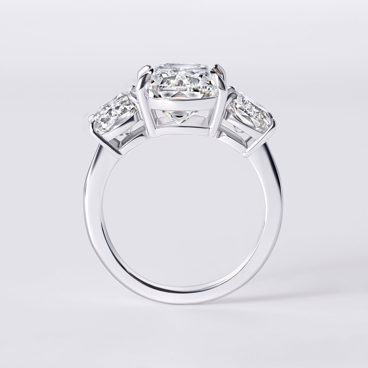 Bespoke CrissCross Cut (5.51CT) Three Stone Ring, White Gold