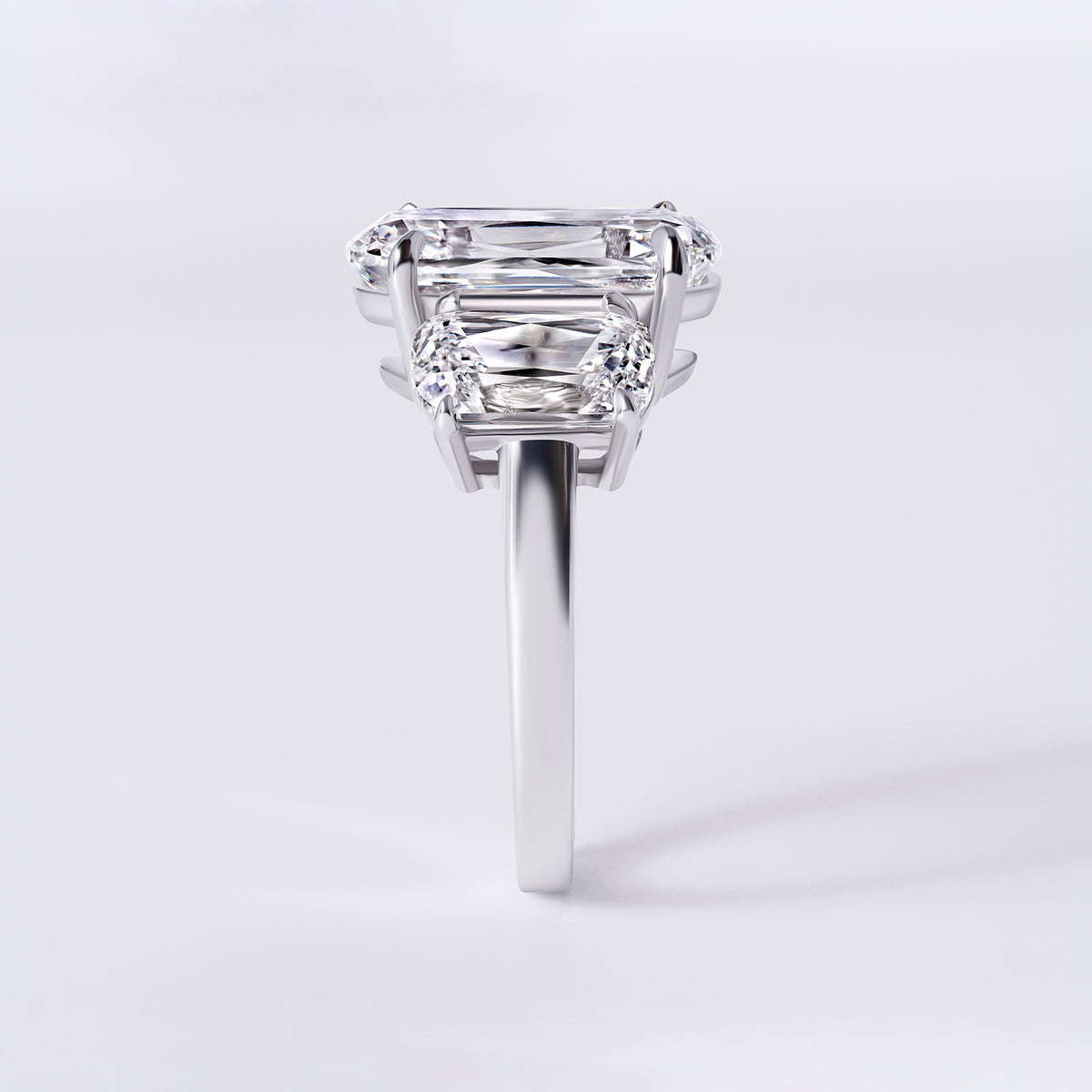 Bespoke CrissCross Cut (5.51CT) Three Stone Ring, White Gold