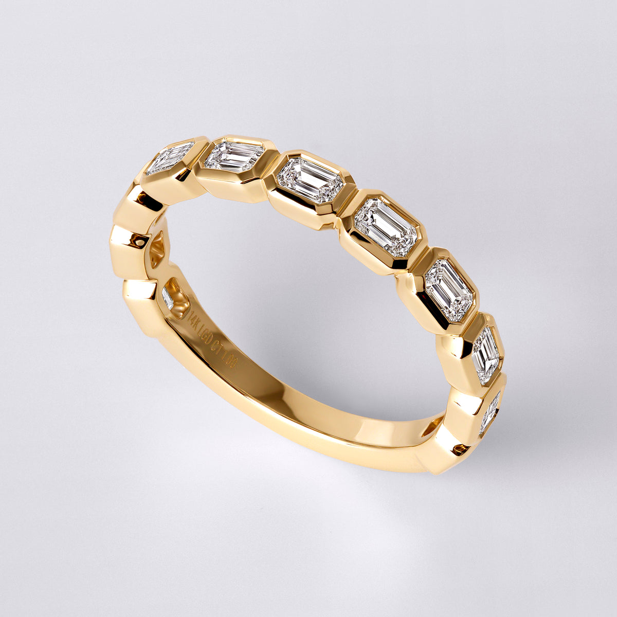East/West Emerald Cut Bezel Set 3/4 Eternity Band (1CTW), Yellow Gold