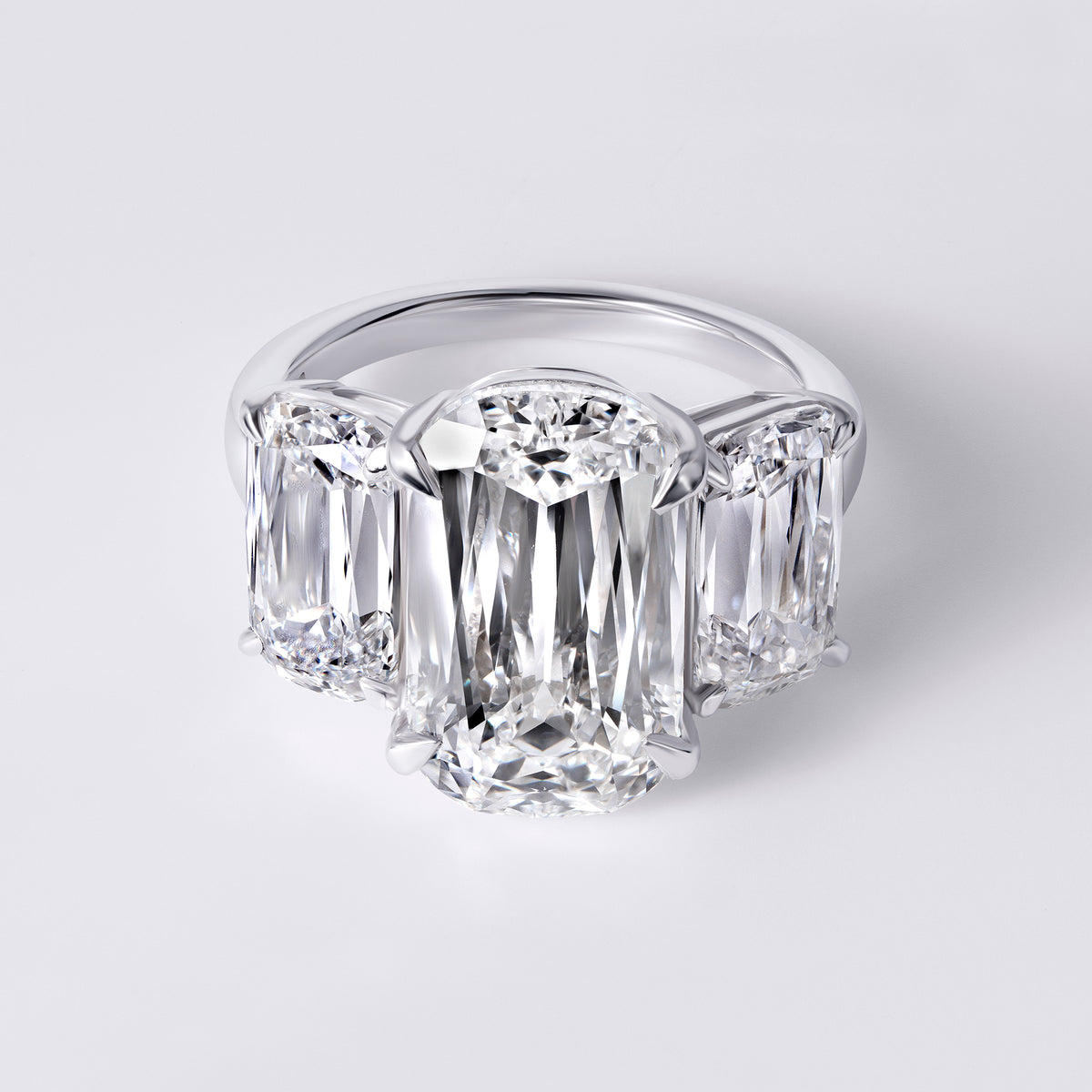 Bespoke CrissCross Cut (6.54CT) Three Stone Ring, White Gold
