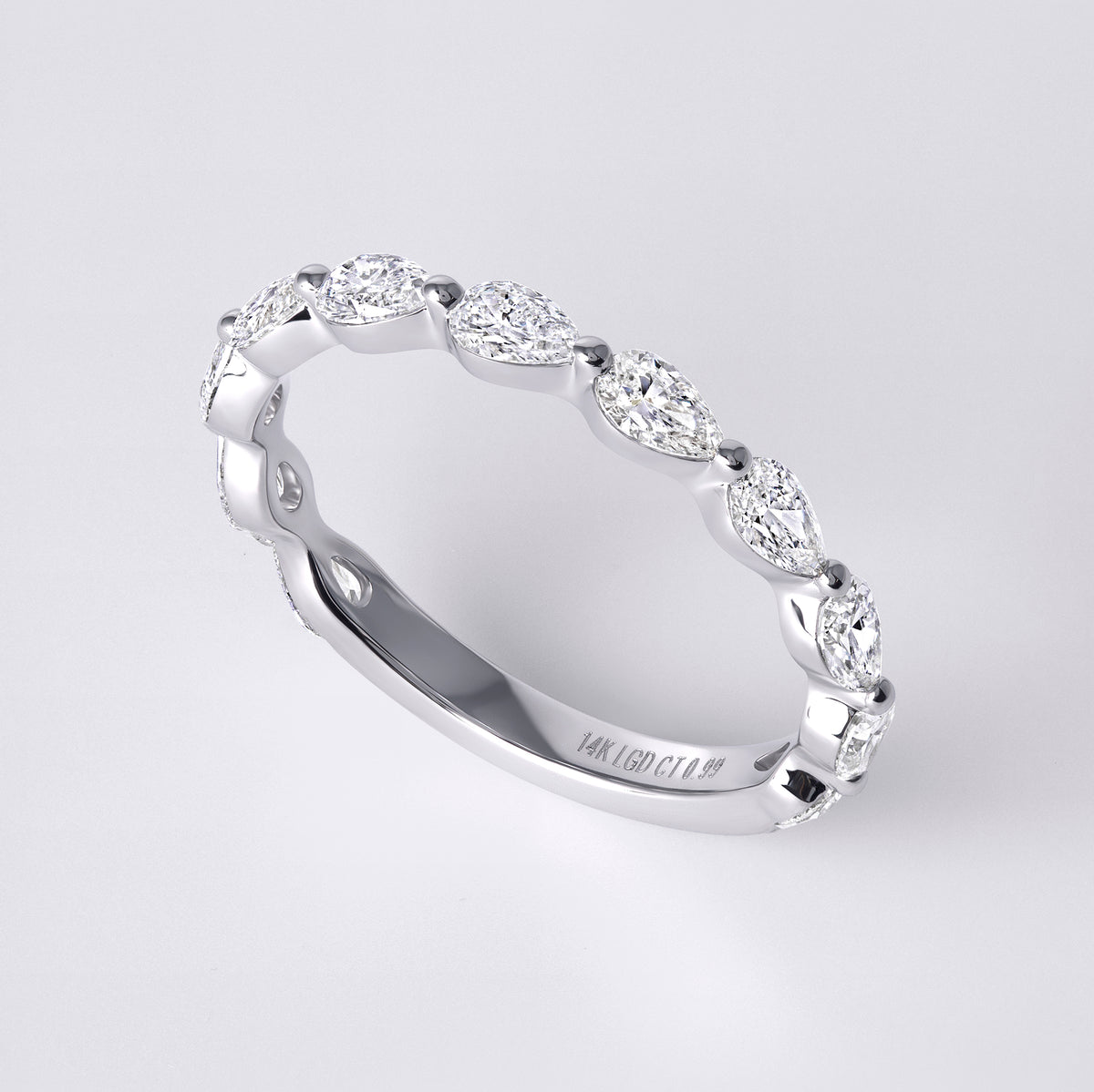 East/West Pear Shaped 3/4 Eternity Band (1CTW), White Gold