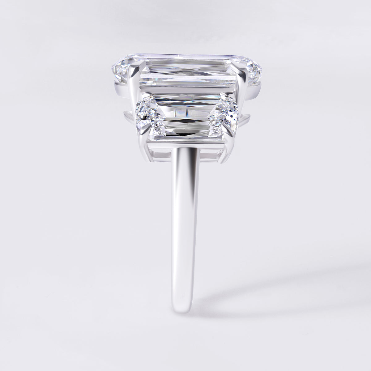 Bespoke CrissCross Cut (6.54CT) Three Stone Ring, White Gold