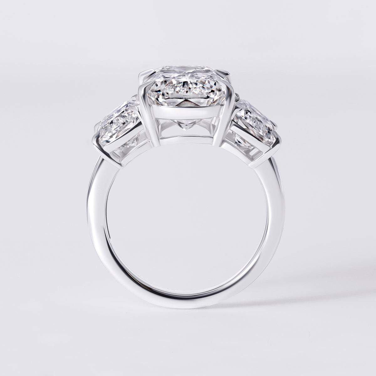 Bespoke CrissCross Cut (6.54CT) Three Stone Ring, White Gold